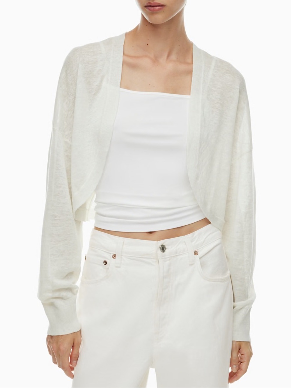 Aritzia Babaton 100% linen decision shrug S light birch timeless old money